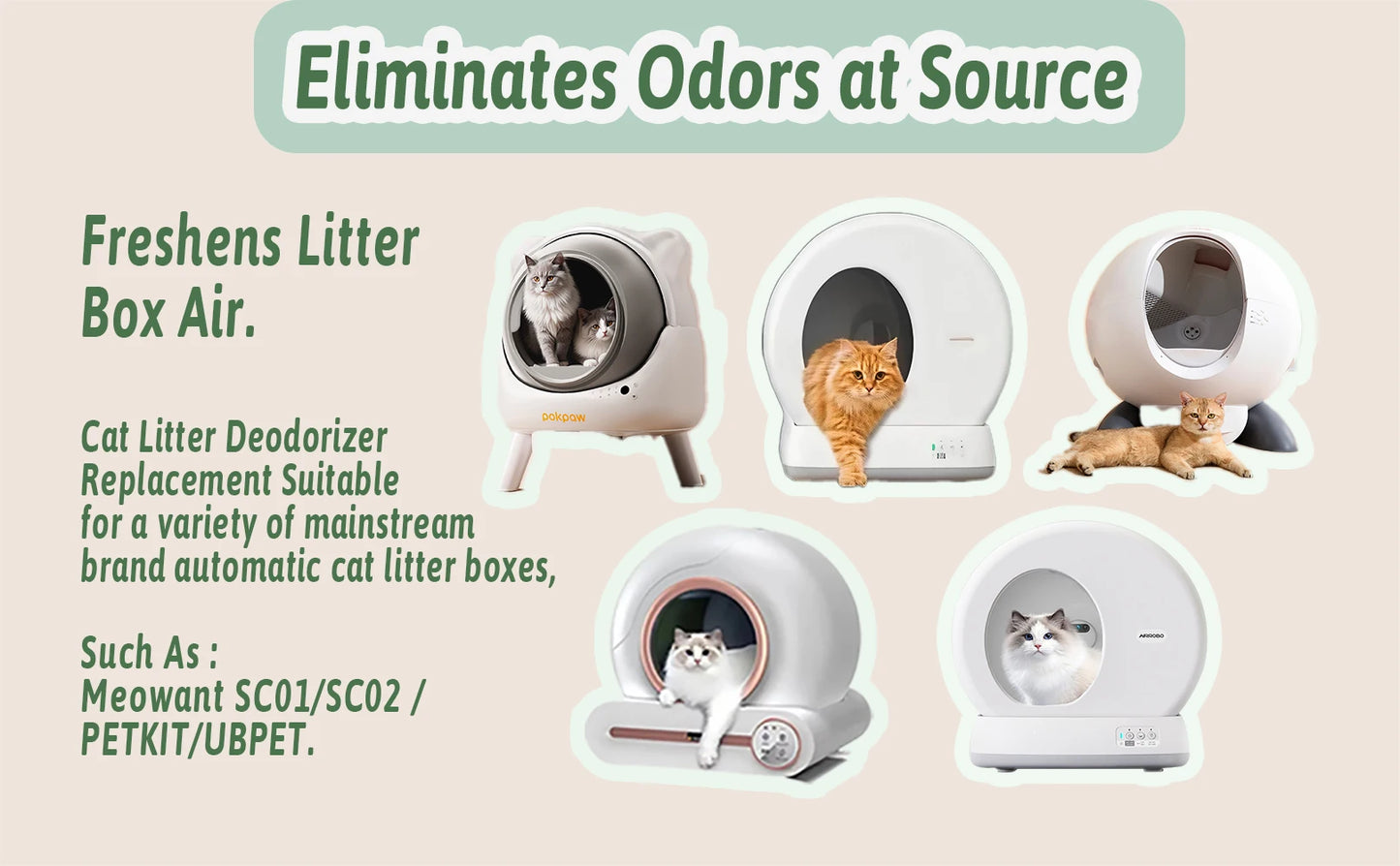 Cat Litter Deodorizer Replacement for PETKIT/Meowant/UBPET Self-Cleaning Cat Litter Box SC01/SC02 - Eliminates Odors at Source