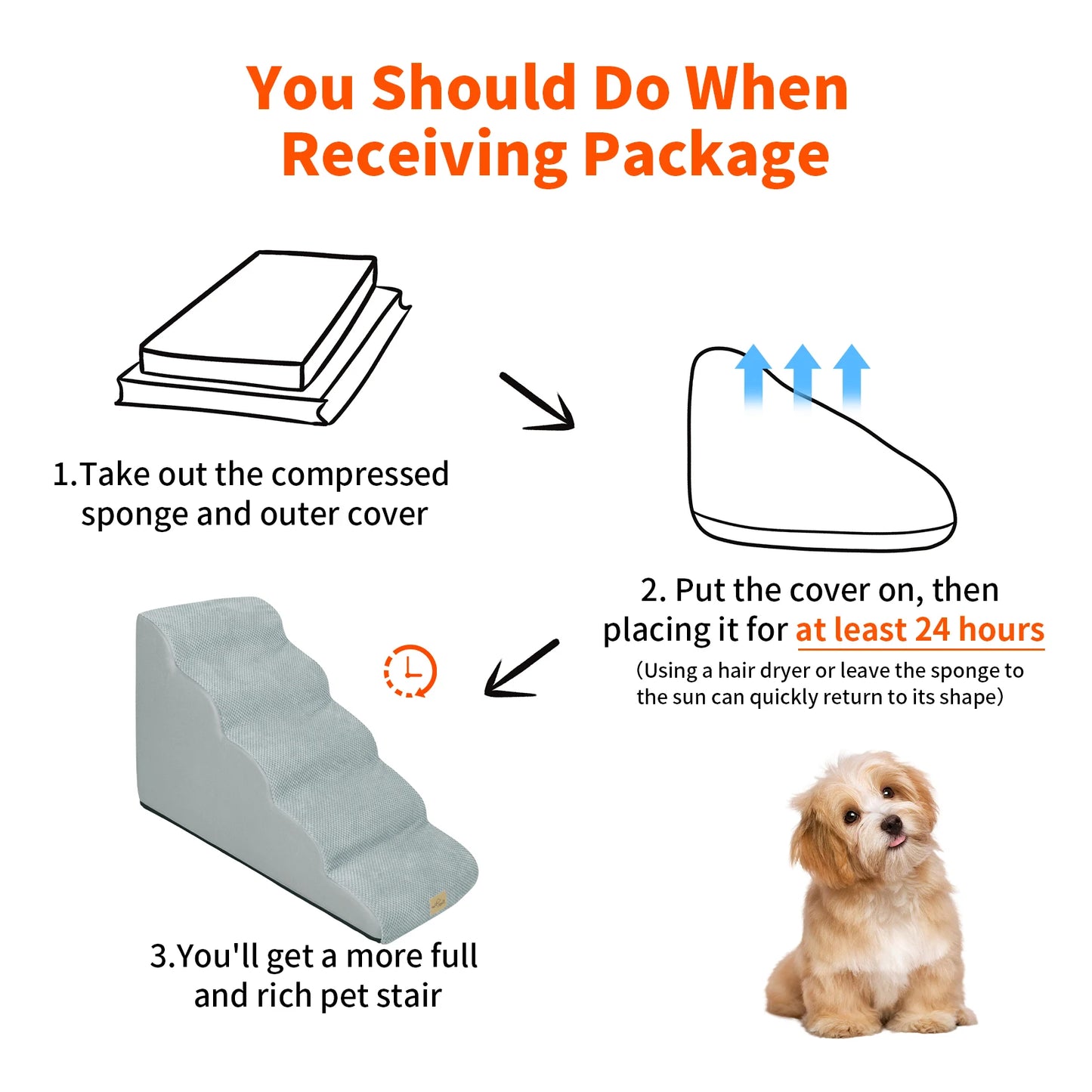 Dog Ramp Step Stairs 5 Steps Pet Stairs for High Beds and Sofa High-Density Sponge Foam Dog Steps with Removable Washable Cover