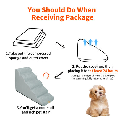 Dog Ramp Step Stairs 5 Steps Pet Stairs for High Beds and Sofa High-Density Sponge Foam Dog Steps with Removable Washable Cover