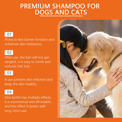 Natural Pet Shampoo for Dogs & Cats, Coconut Oil Derivative Formula, Removes Odor & Tangles, Flea & Insect Repellent,