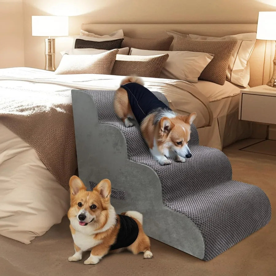 PAWSCART Dog Stairs for Small Dogs and Cats 4Step Dog Steps for Bed 19.6 H Pet Stairs for High Bed Pet Ramp for Couch Sofa NonS