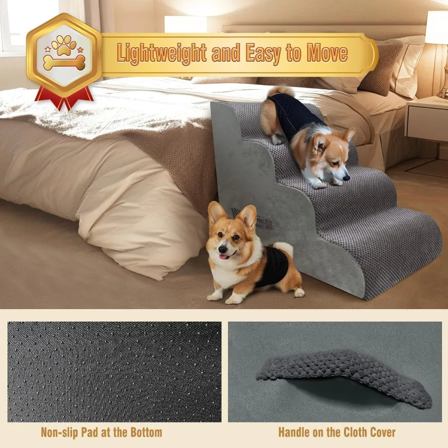 PAWSCART Dog Stairs for Small Dogs and Cats 4Step Dog Steps for Bed 19.6 H Pet Stairs for High Bed Pet Ramp for Couch Sofa NonS