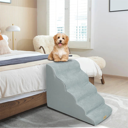 Dog Ramp Step Stairs 5 Steps Pet Stairs for High Beds and Sofa High-Density Sponge Foam Dog Steps with Removable Washable Cover
